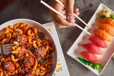 Sushi and pasta at Wynne's Bistro.