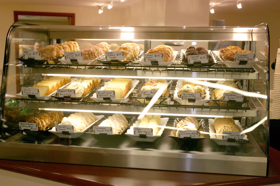 Glass case of Tutu's baked goods