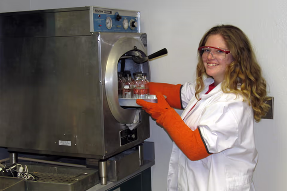 student with biomedical device