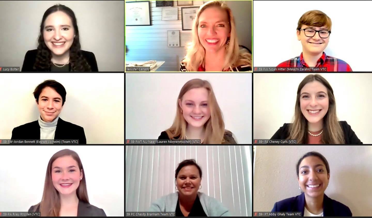  Mock Trial participants on a Zoom Call