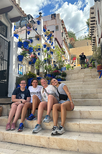Chacon and friends in a city walkway